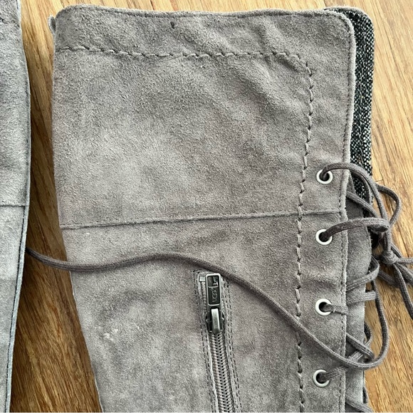 UGG Somaya Suede Grey/Beige Front Lace Side Zip Moccasin Boots, Sz 8.5 - Picture 8 of 16